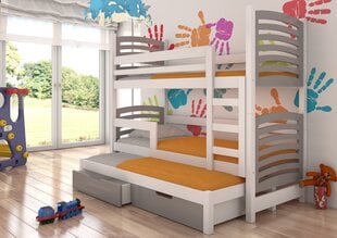 Dviaukštė lova Soria, 180x75 cm/172x75 cm, pilka/balta kaina ir informacija | Vaikiškos lovos | pigu.lt