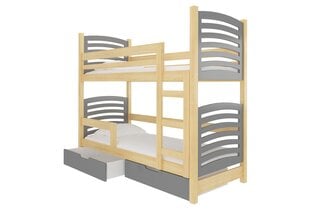 Dviaukštė lova Osuna 180x75 cm, pilka/ruda kaina ir informacija | Vaikiškos lovos | pigu.lt