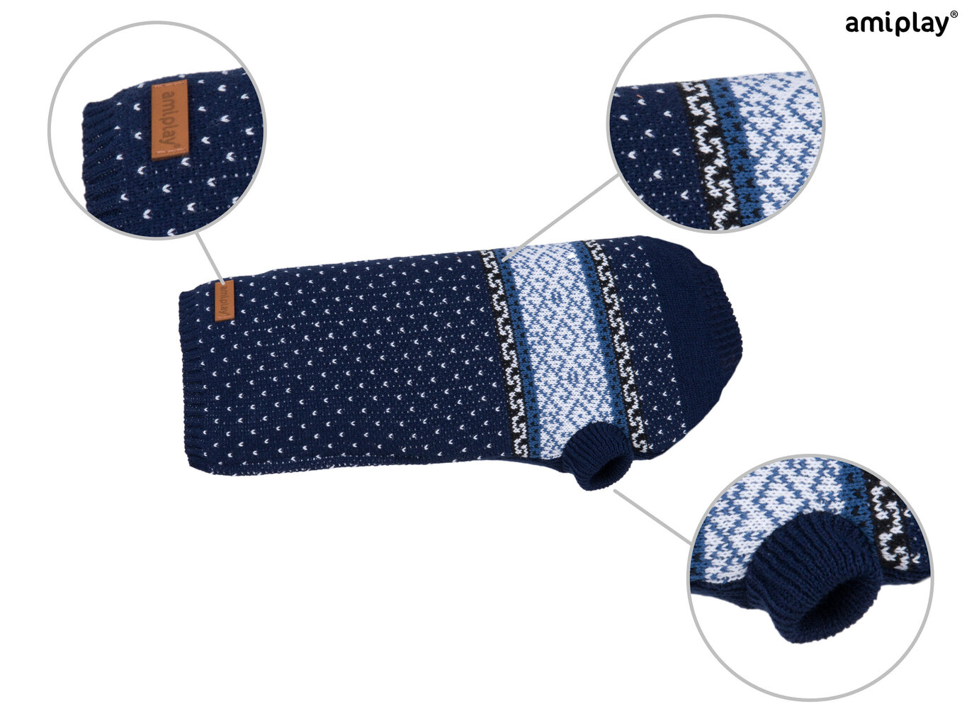 Amiplay megztinis šuniui Bergen Navy Blue, 19 cm kaina ir informacija | Drabužiai šunims | pigu.lt