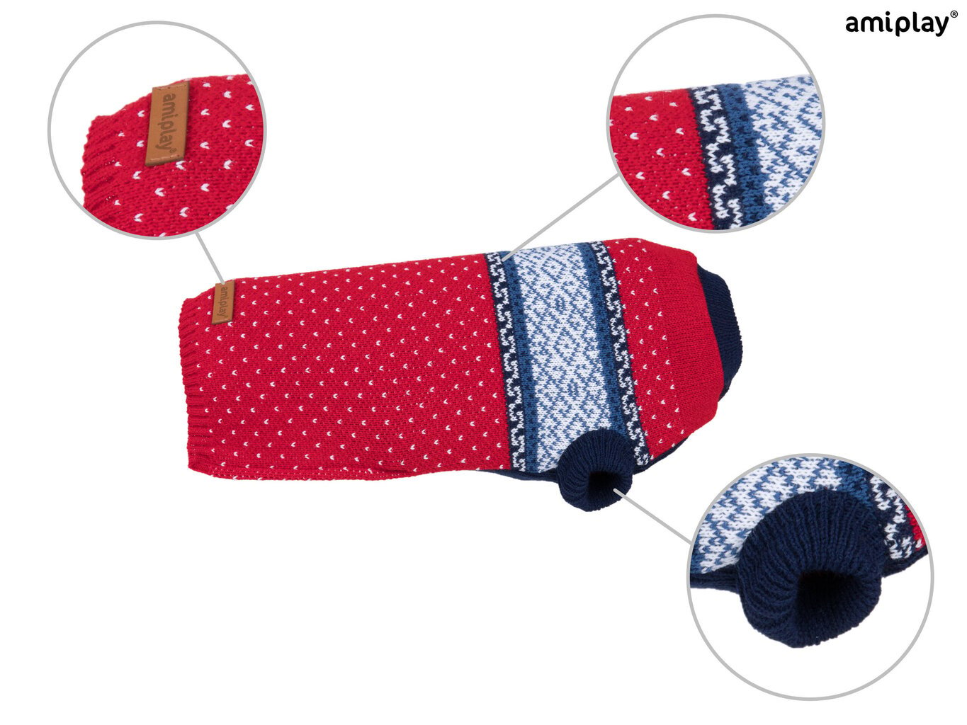 Amiplay megztinis šuniui Bergen Red, 34 cm kaina ir informacija | Drabužiai šunims | pigu.lt