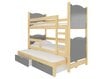 Dviaukštė lova Leticia, 180x75 cm/172x75 cm, pilka/ruda kaina ir informacija | Vaikiškos lovos | pigu.lt