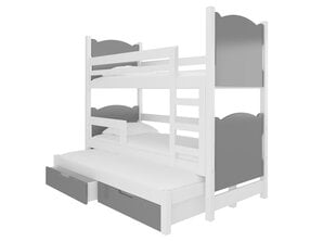 Dviaukštė lova Leticia, 180x75 cm/172x75 cm, pilka/balta kaina ir informacija | Vaikiškos lovos | pigu.lt