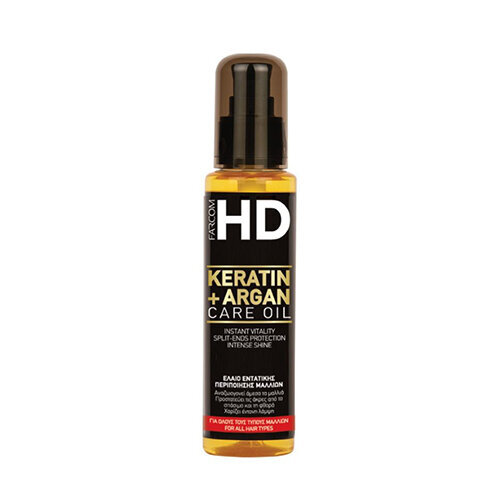 Atstatantis plaukus aliejus su Keratinu ir Arganu Farcom HD Keratin+ Argan Care Oil Instant Vitality Split-Ends Protection Intense Shine, 100 ml цена и информация | Priemonės plaukų stiprinimui | pigu.lt