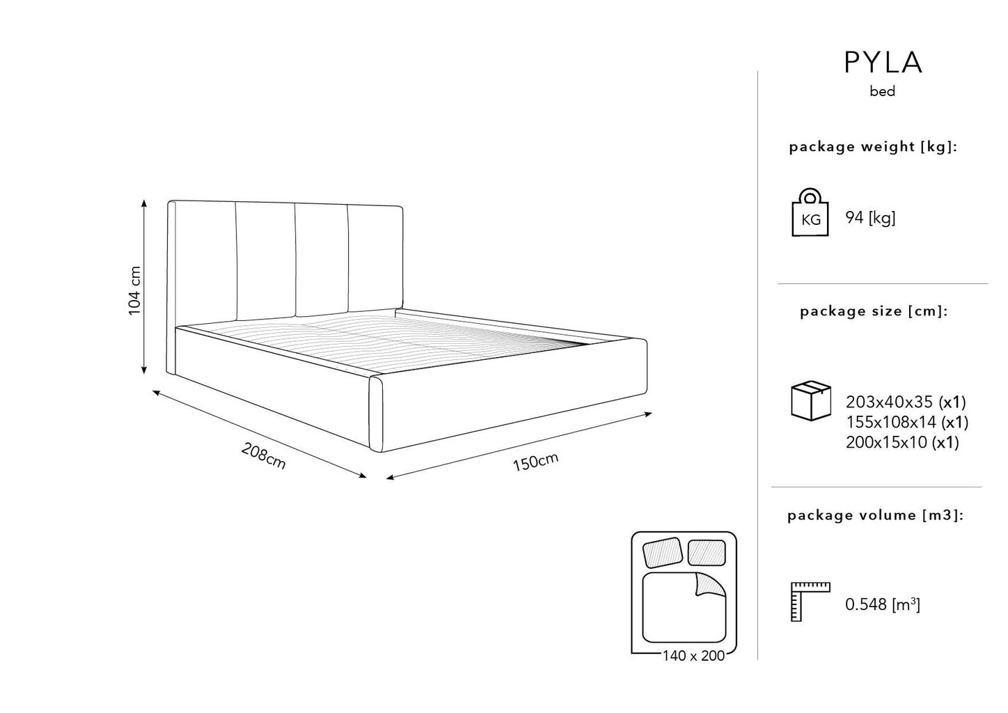 Lova Micadoni Home Pyla 45, 140x200cm, smėlio spalvos kaina ir informacija | Lovos | pigu.lt