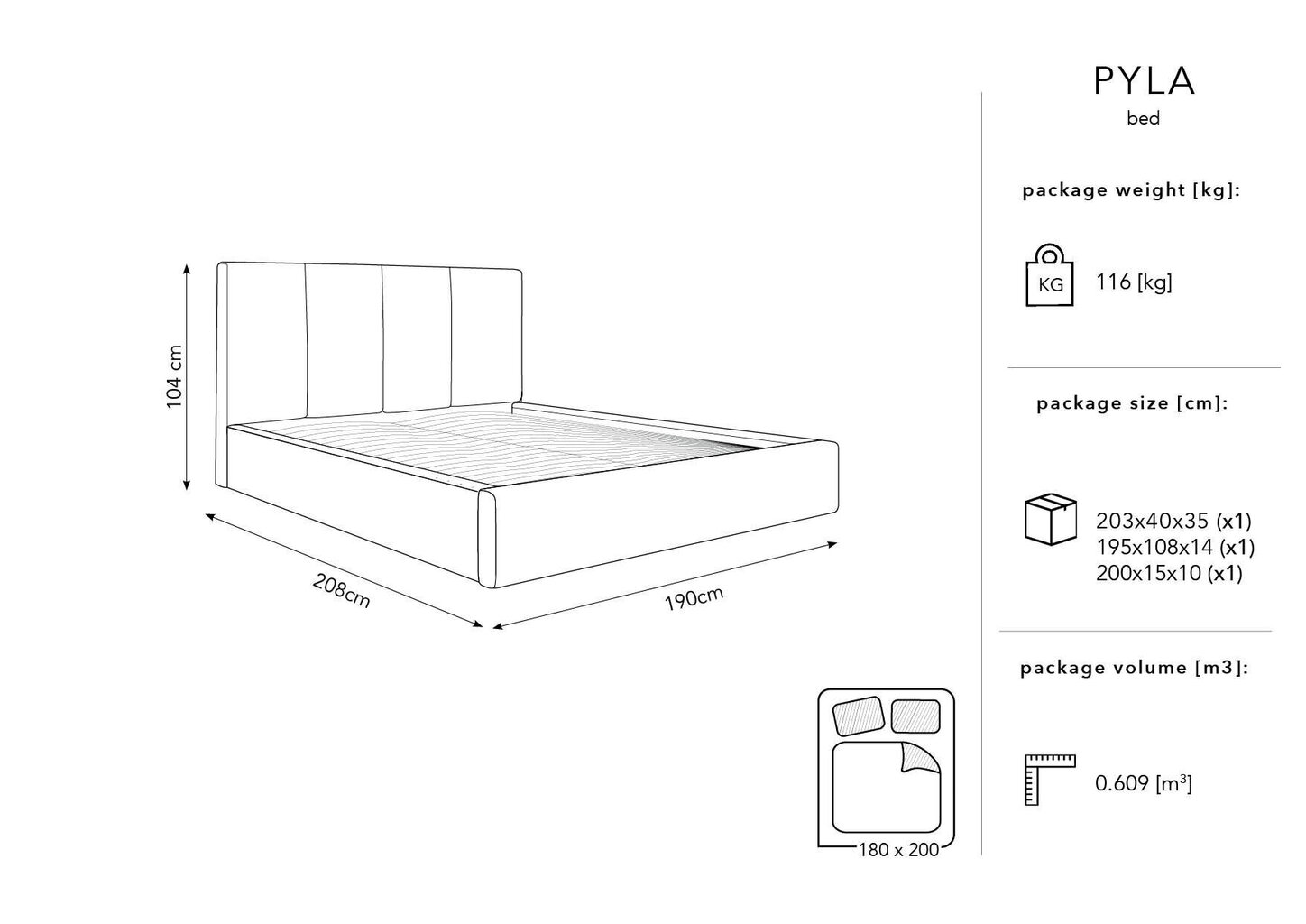 Lova Micadoni Home Pyla 45, 180x200cm, šviesiai pilka kaina ir informacija | Lovos | pigu.lt