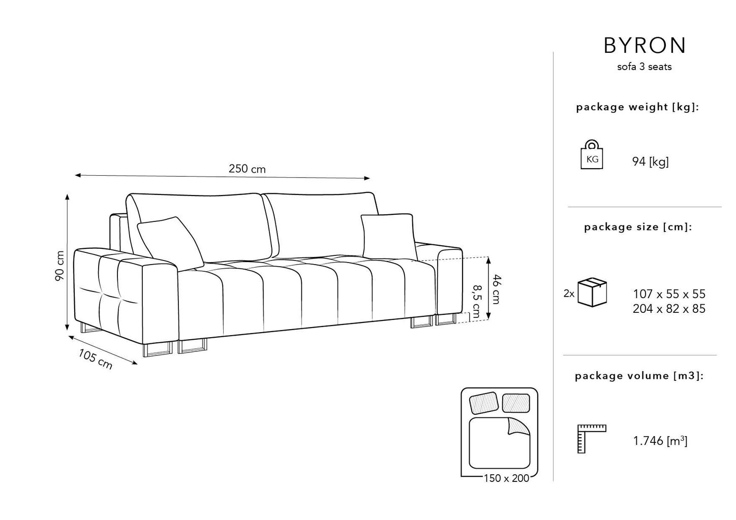 Sofa Micadoni Home Byron 3S, smėlio spalvos kaina ir informacija | Sofos | pigu.lt