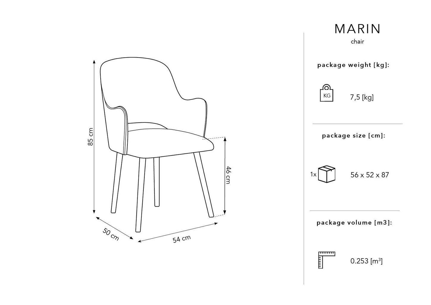 Kėdė Micadoni Home Marin, tamsiai pilka kaina ir informacija | Virtuvės ir valgomojo kėdės | pigu.lt