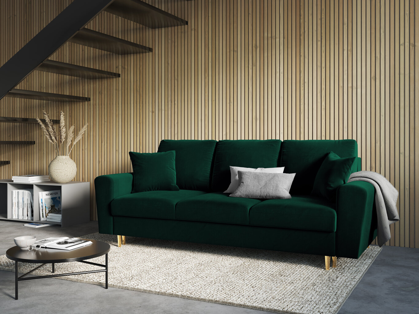 Sofa Micadoni Home Moghan 3S, tamsiai žalia/auksinės spalvos kaina ir informacija | Sofos | pigu.lt