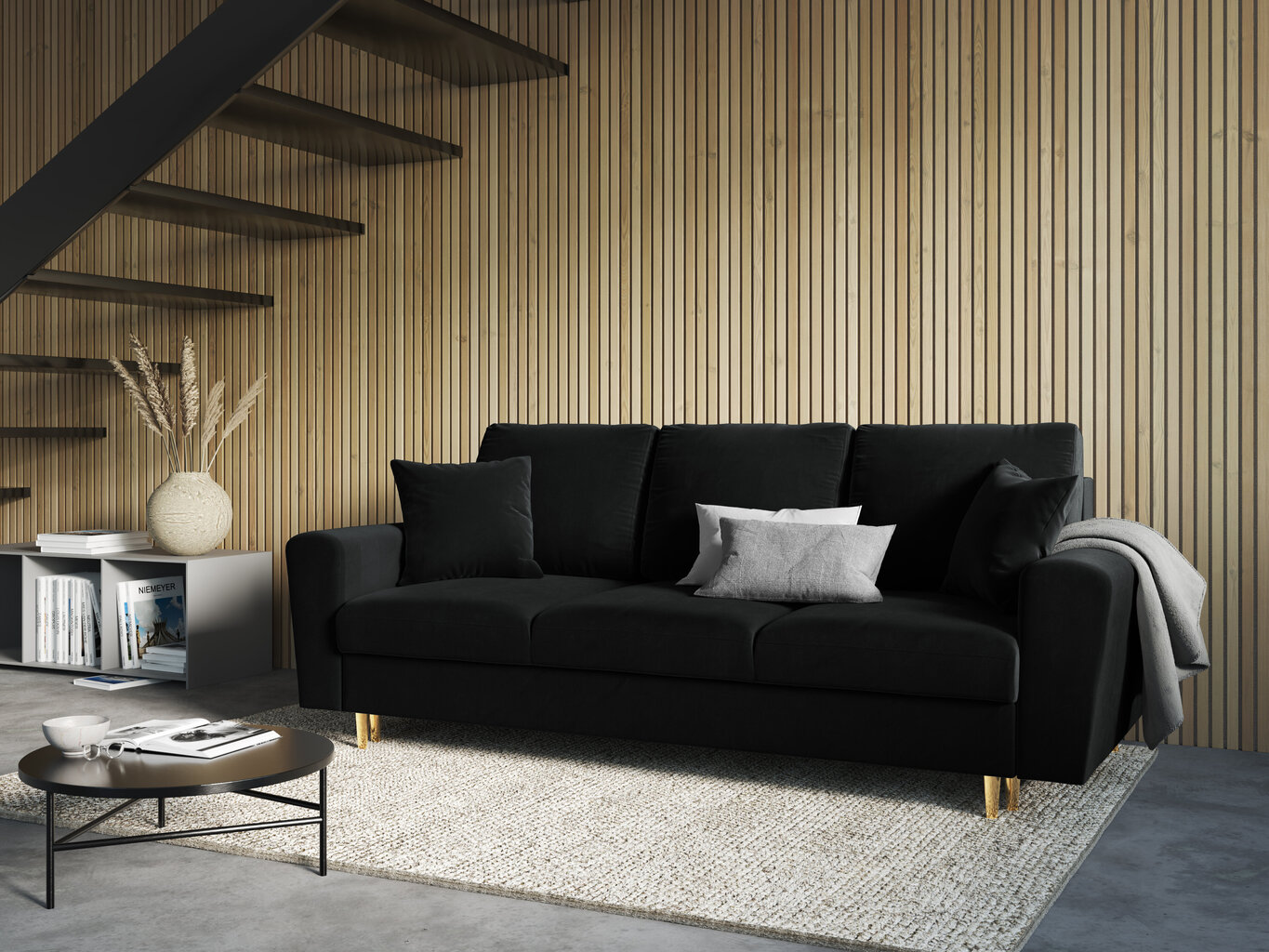 Sofa Micadoni Home Moghan 3S, juoda/auksinės spalvos kaina ir informacija | Sofos | pigu.lt