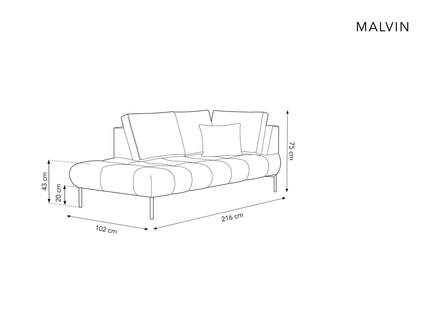 Kušetė Micadoni Home Malvin 2S-V, šviesiai mėlyna kaina ir informacija | Sofos | pigu.lt