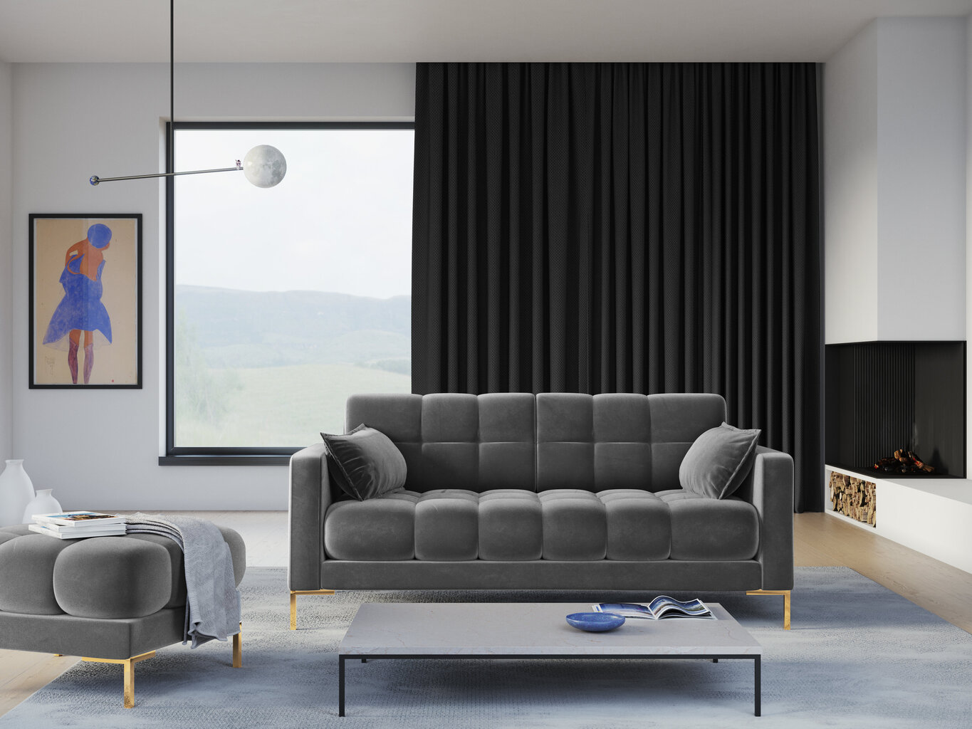 Sofa Micadoni Home Mamaia 2S, pilka/auksinės spalvos kaina ir informacija | Sofos | pigu.lt