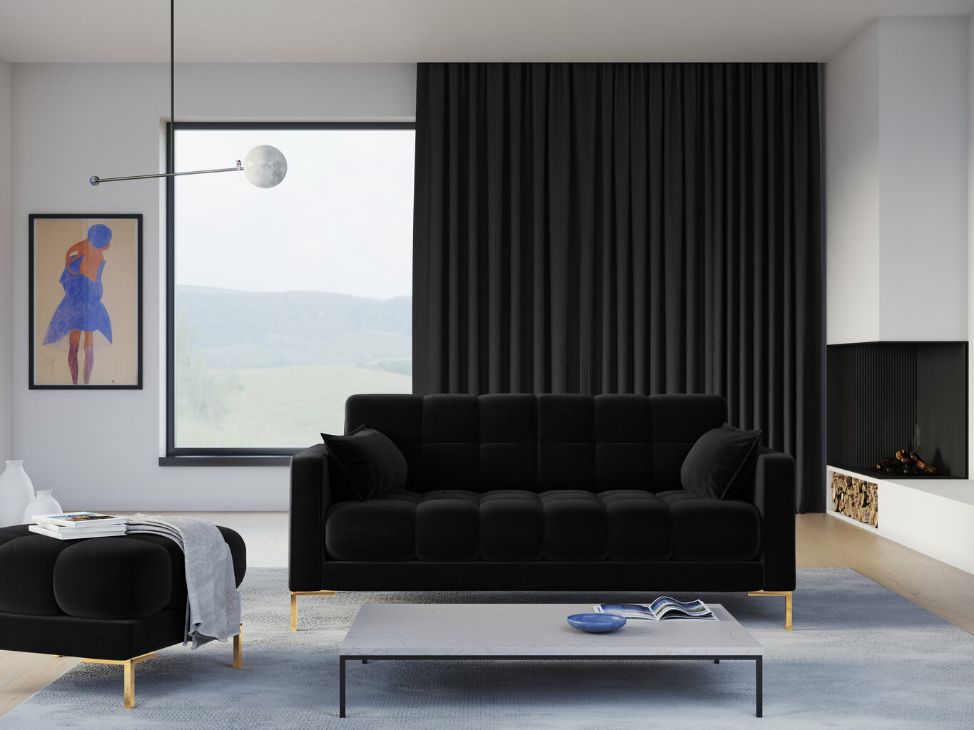Sofa Micadoni Home Mamaia 2S, juoda/auksinės spalvos kaina ir informacija | Sofos | pigu.lt