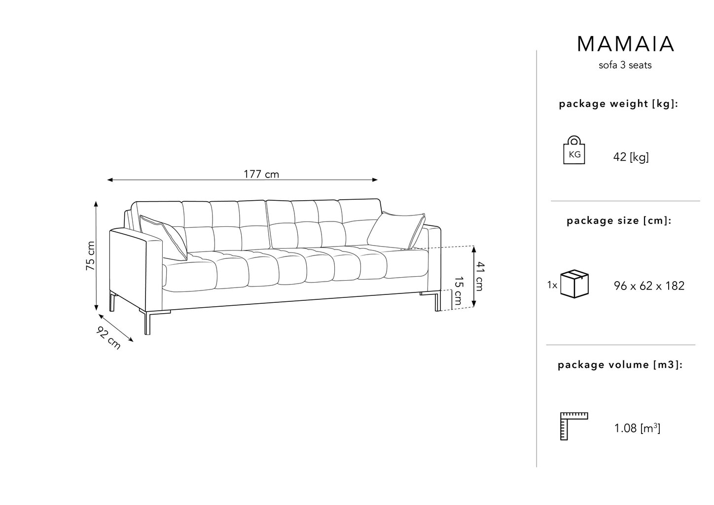 Sofa Micadoni Home Mamaia 3S, šviesios smėlio/auksinės spalvos цена и информация | Sofos | pigu.lt