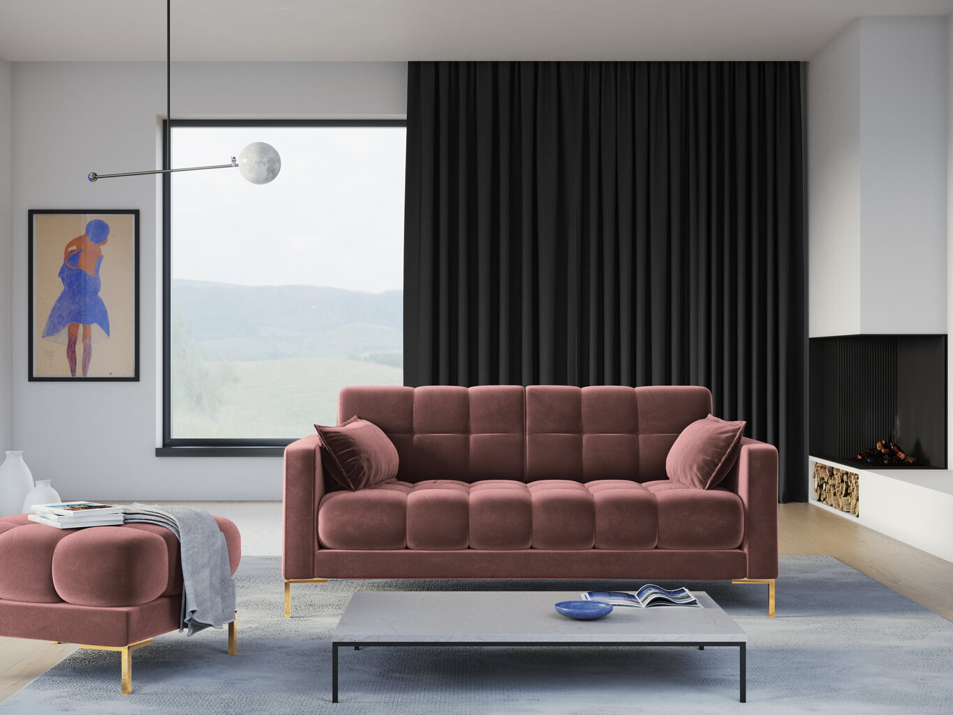 Sofa Micadoni Home Mamaia 3S, rožinė/auksinės spalvos kaina ir informacija | Sofos | pigu.lt