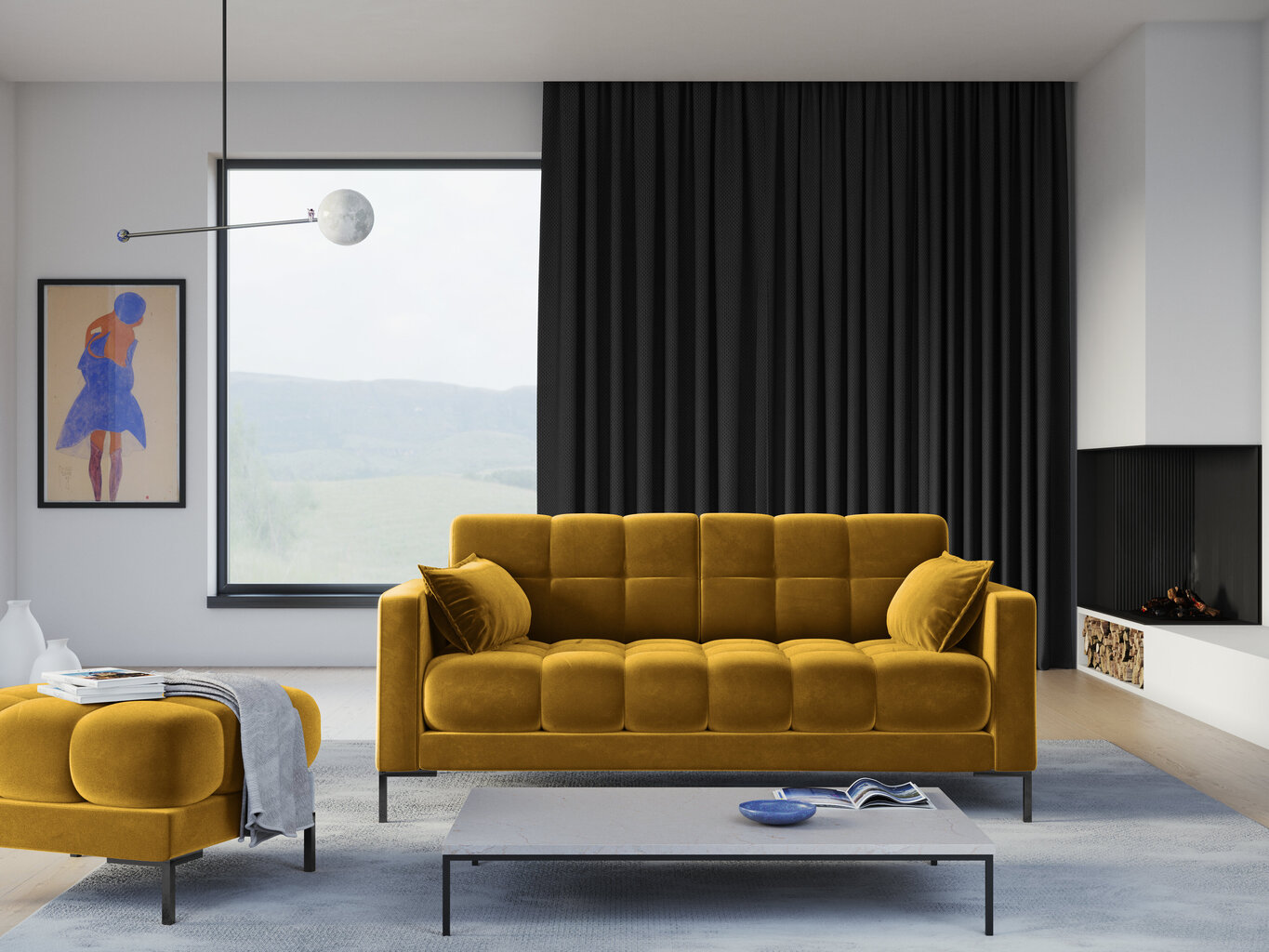 Sofa Micadoni Home Mamaia 2S, geltona/juoda цена и информация | Sofos | pigu.lt