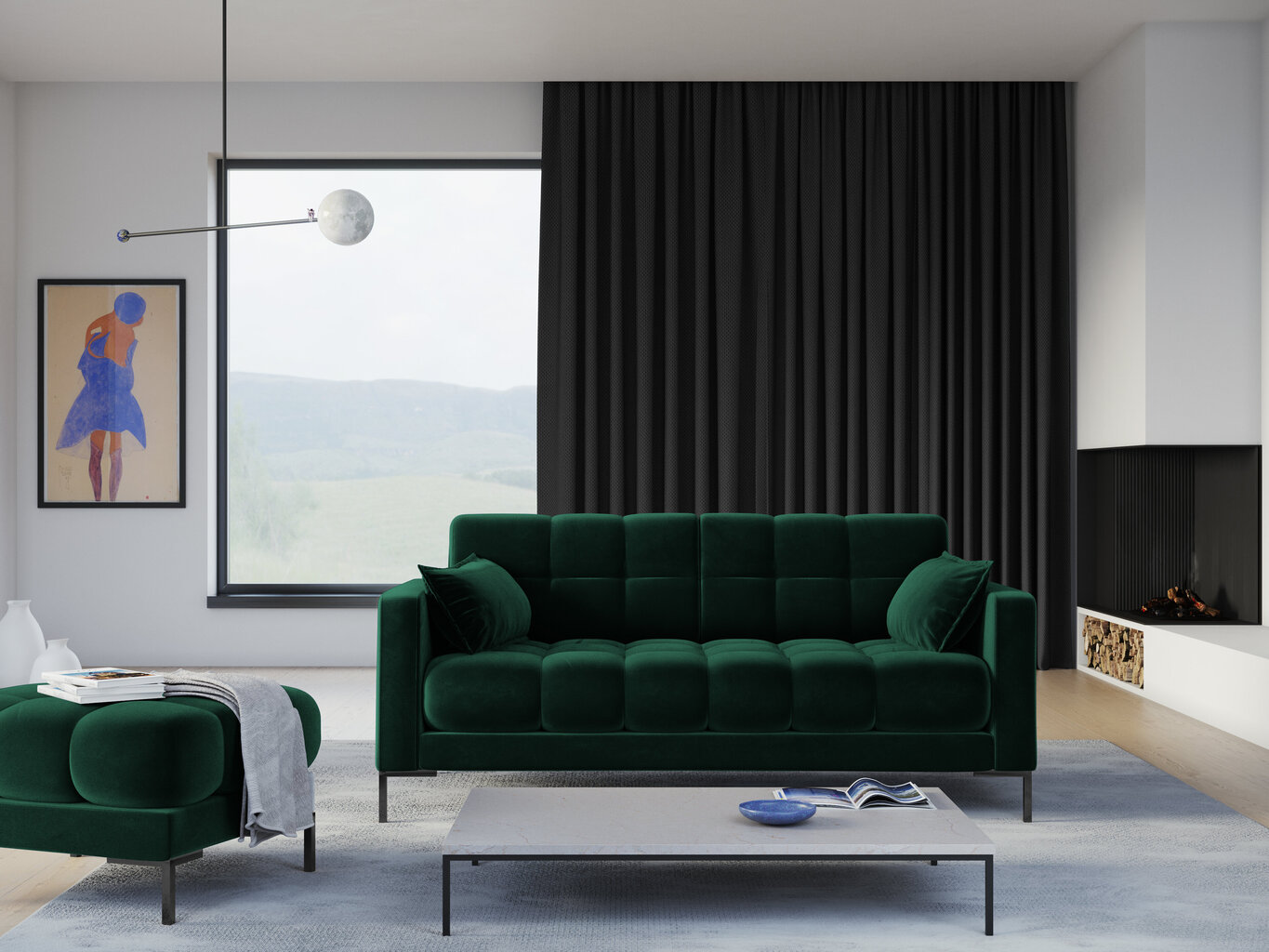 Sofa Micadoni Home Mamaia 2S, tamsiai žalia/juoda kaina ir informacija | Sofos | pigu.lt