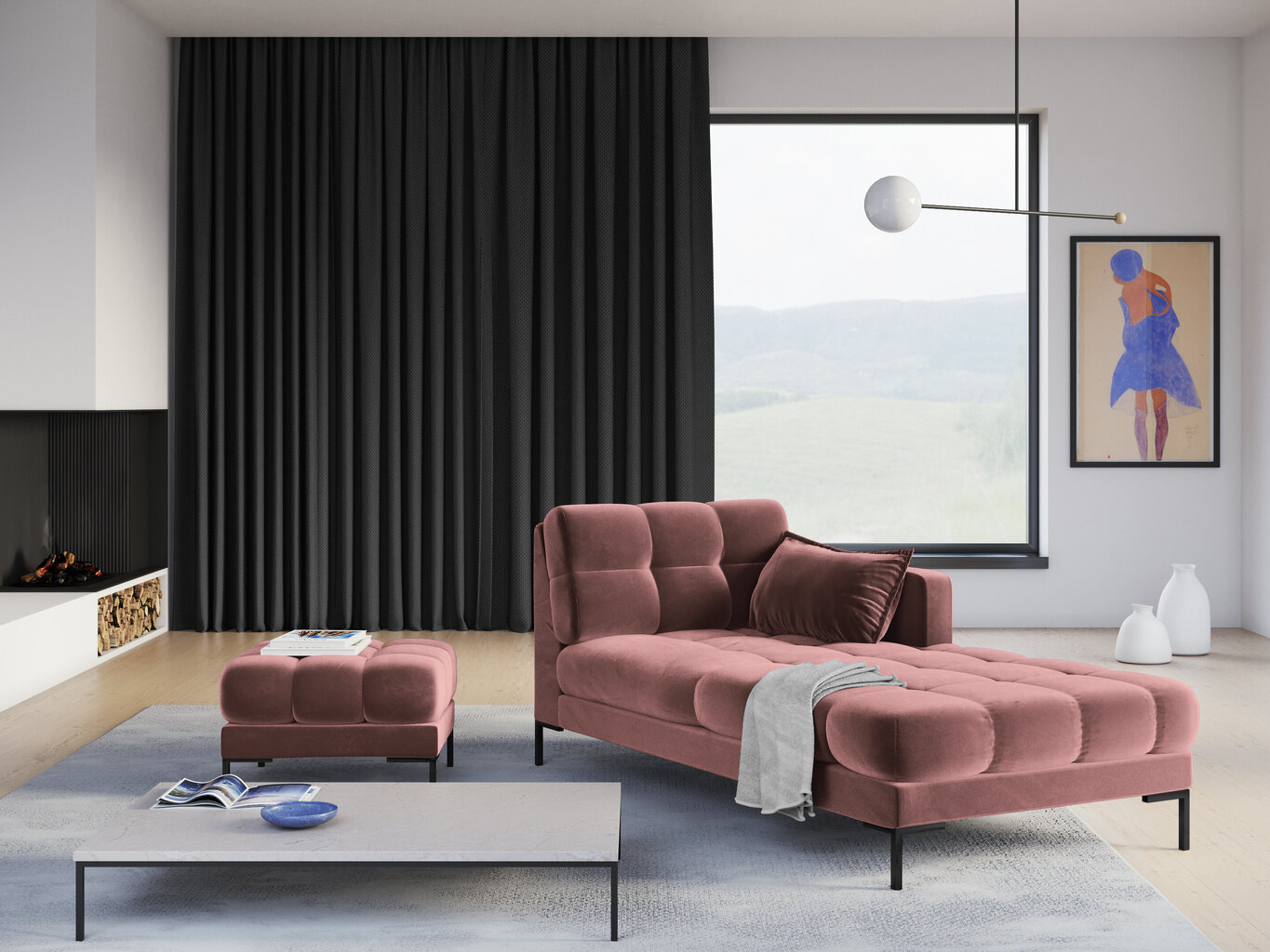 Kušetė Micadoni Home Mamaia 1S-V, rožinė/juoda kaina ir informacija | Sofos | pigu.lt