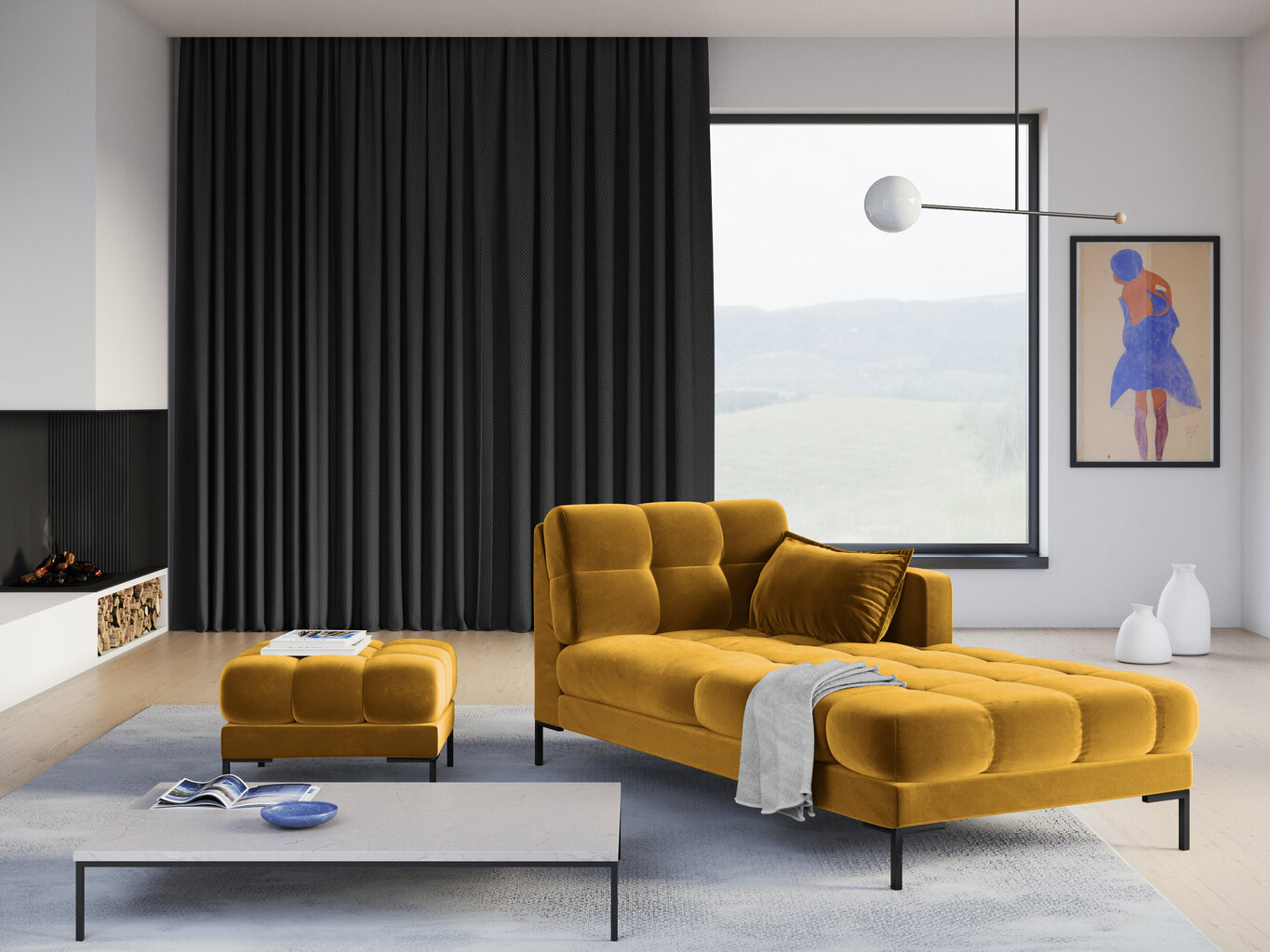 Kušetė Micadoni Home Mamaia 1S-V, geltona/juoda kaina ir informacija | Sofos | pigu.lt