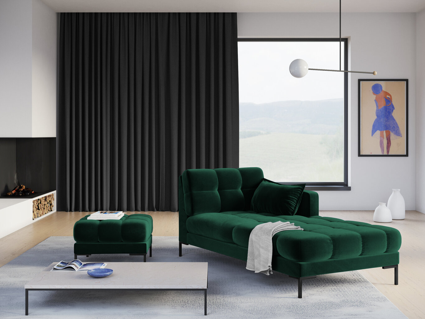 Kušetė Micadoni Home Mamaia 1S-V, žalia/juoda kaina ir informacija | Sofos | pigu.lt