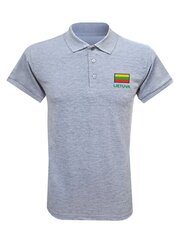 Vyriški pilki polo marškinėliai su vėliavėlės antsiuvu kaina ir informacija | Lietuviška sirgalių atributika | pigu.lt