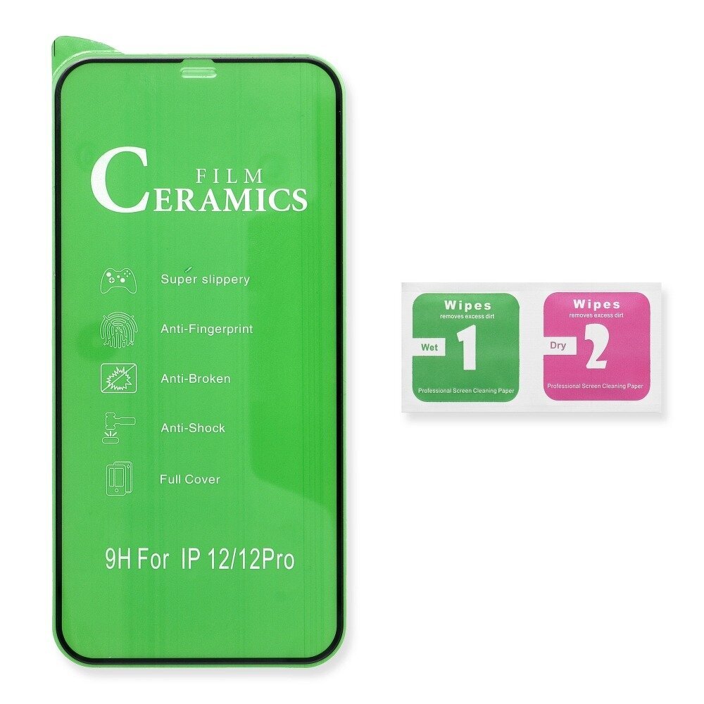 LCD apsauginis stikliukas 5D Full Glue Ceramic Glass Apple iPhone 12 Pro Max lenktas juodas kaina ir informacija | Apsauginės plėvelės telefonams | pigu.lt