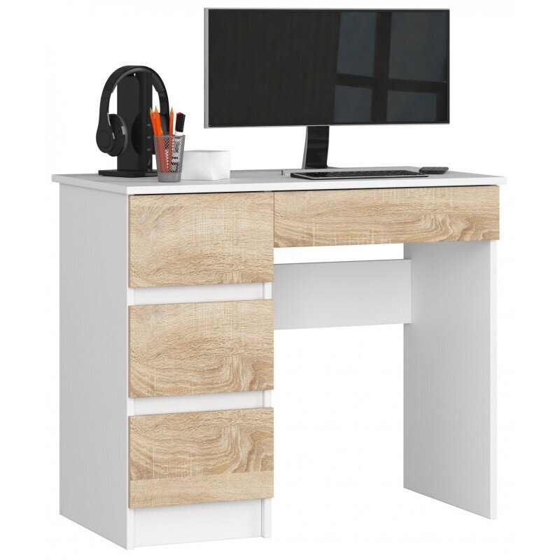 Rašomasis stalas NORE A7, kairinis, baltas/ąžuolo spalvos kaina ir informacija | Kompiuteriniai, rašomieji stalai | pigu.lt