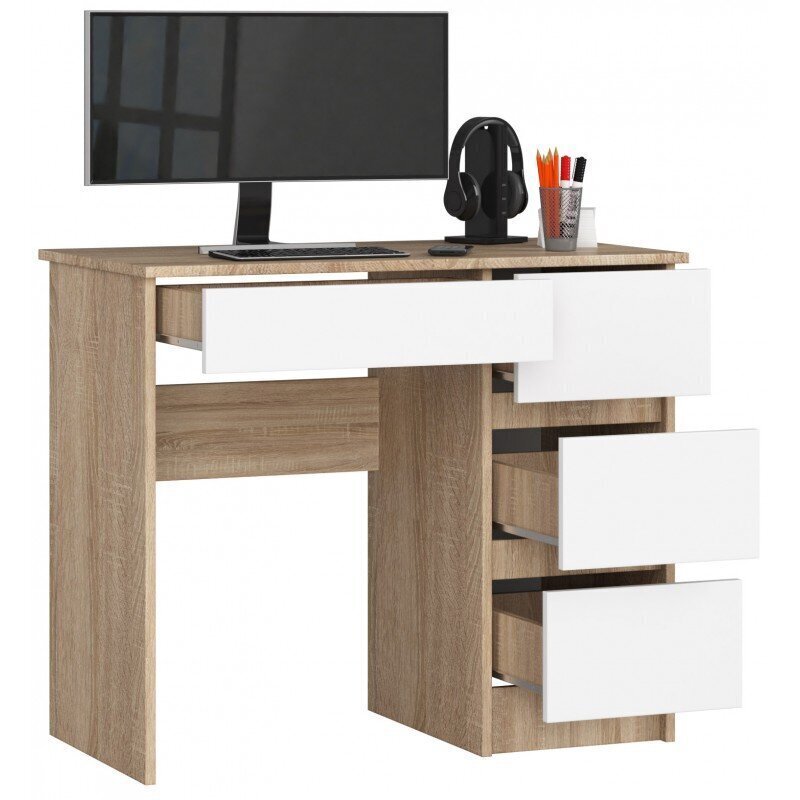 Rašomasis stalas NORE A7, dešininis, ąžuolo spalvos/baltas kaina ir informacija | Kompiuteriniai, rašomieji stalai | pigu.lt