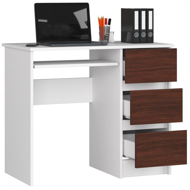 Rašomasis stalas NORE A6, dešininis, baltas/tamsiai rudas kaina ir informacija | Kompiuteriniai, rašomieji stalai | pigu.lt