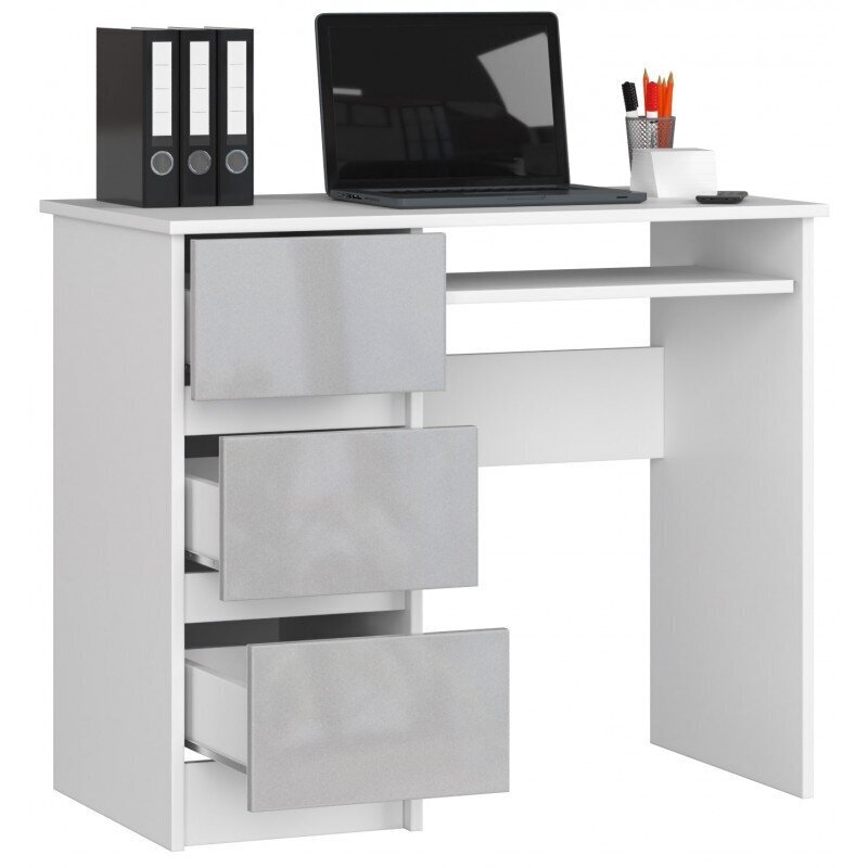 Rašomasis stalas NORE A6, kairinis, baltas/šviesiai pilkas kaina ir informacija | Kompiuteriniai, rašomieji stalai | pigu.lt
