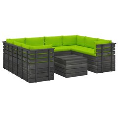 Lauko baldų komplektas iš palečių su pagalvėlėmis, 9 dalių, žalias цена и информация | Комплекты уличной мебели | pigu.lt