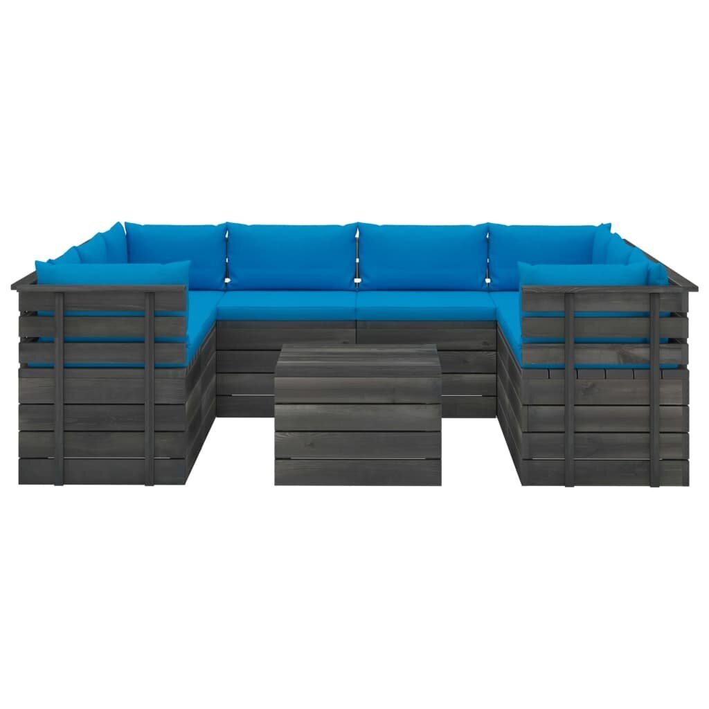 Lauko baldų komplektas iš palečių su pagalvėlėmis, 9 dalių, mėlynas kaina ir informacija | Lauko baldų komplektai | pigu.lt