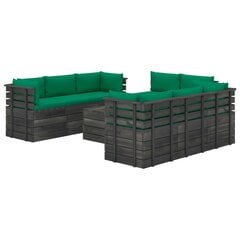 Lauko baldų komplektas iš palečių su pagalvėlėmis, 9 dalių, žalias kaina ir informacija | Lauko baldų komplektai | pigu.lt