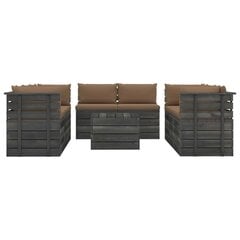Lauko baldų komplektas iš palečių su pagalvėlėmis, 9 dalių, rudas цена и информация | Комплекты уличной мебели | pigu.lt