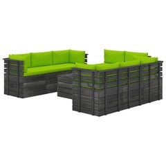 Lauko baldų komplektas iš palečių su pagalvėlėmis, 9 dalių, žalias kaina ir informacija | Lauko baldų komplektai | pigu.lt