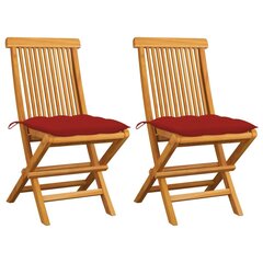 Sodo kėdės su raudonomis pagalvėlėmis, 2vnt., tikmedžio masyvas цена и информация | Садовые стулья, кресла, пуфы | pigu.lt