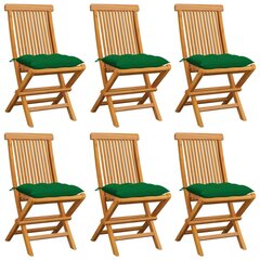 Sodo kėdės su pagalvėlėmis, 6vnt., žalia, tikmedžio masyvas kaina ir informacija | Lauko kėdės, foteliai, pufai | pigu.lt