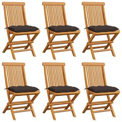 Sodo kėdės su pagalvėlėmis, 6vnt., rudos spalvos, tikmedžio masyvas цена и информация | Садовые стулья, кресла, пуфы | pigu.lt