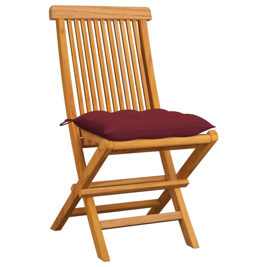 Sodo kėdės su pagalvėlėmis, 6vnt., vyno raudona, tikmedžio masyvas цена и информация | Lauko kėdės, foteliai, pufai | pigu.lt