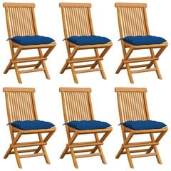 Sodo kėdės su pagalvėlėmis, 6vnt., mėlyna, tikmedžio masyvas kaina ir informacija | Lauko kėdės, foteliai, pufai | pigu.lt