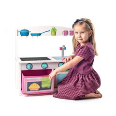 Игрушечная деревянная кухня и детская скамейка Woody 90258 2в1 (3 шт.) для детей 2+ (59x31,5x58 см) цена и информация | Игрушки для малышей | pigu.lt