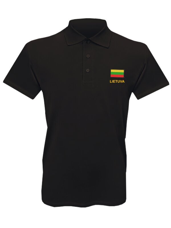 Vyriški juodi polo marškinėliai su vėliavėlės antsiuvu kaina ir informacija | Lietuviška sirgalių atributika | pigu.lt