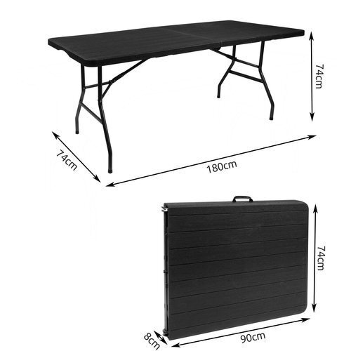 Sulankstomas stalas, 180x74 cm, juodas цена и информация | Lauko stalai, staliukai | pigu.lt