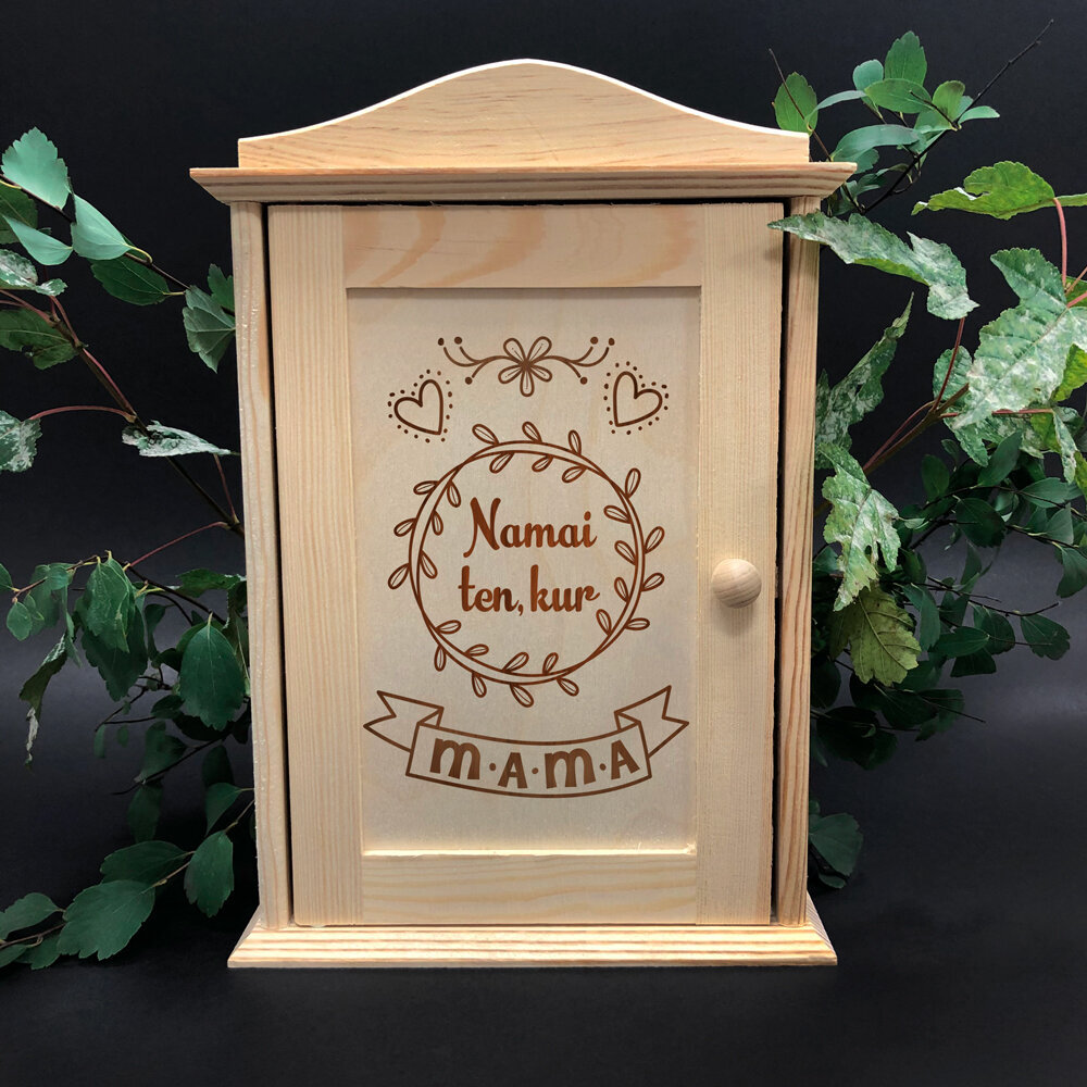 Medinė raktų dėžutė "Namai ten, kur MAMA" kaina ir informacija | Kitos originalios dovanos | pigu.lt