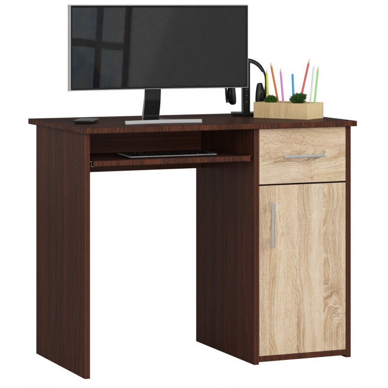 Rašomasis stalas NORE Pin, tamsiai rudas/ąžuolo spalvos kaina ir informacija | Kompiuteriniai, rašomieji stalai | pigu.lt