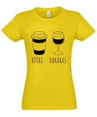 Marškinėliai moterims Rytas vakaras, geltoni kaina ir informacija | Marškinėliai moterims | pigu.lt