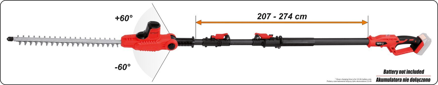 Akumuliatorinės teleskopinės gyvatvorių žirklės 207-274cm 18V (be akumuliatoriaus) Yato (YT-82835) kaina ir informacija | Gyvatvorių, žolės žirklės | pigu.lt