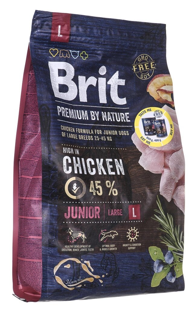 Brit Premium by Nature Junior L didelių veislių jauniems šuniukams su vištiena, 3 kg цена и информация | Sausas maistas šunims | pigu.lt