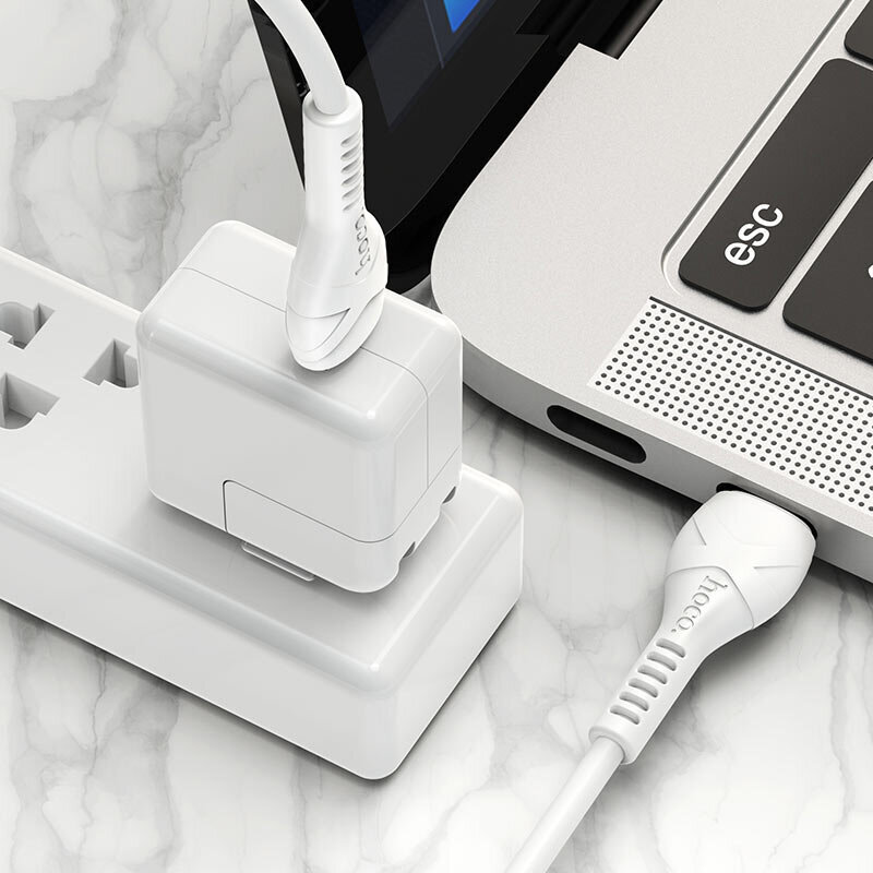 Kabelis Type C -> Lightning - Type C PD (greitas įkrovimas) Hoco X55, 1.0m 3A 18W, įkrovimo duomenų kabelis USB C -> Lightning for Apple iPhone laidas, baltas kaina ir informacija | Laidai telefonams | pigu.lt