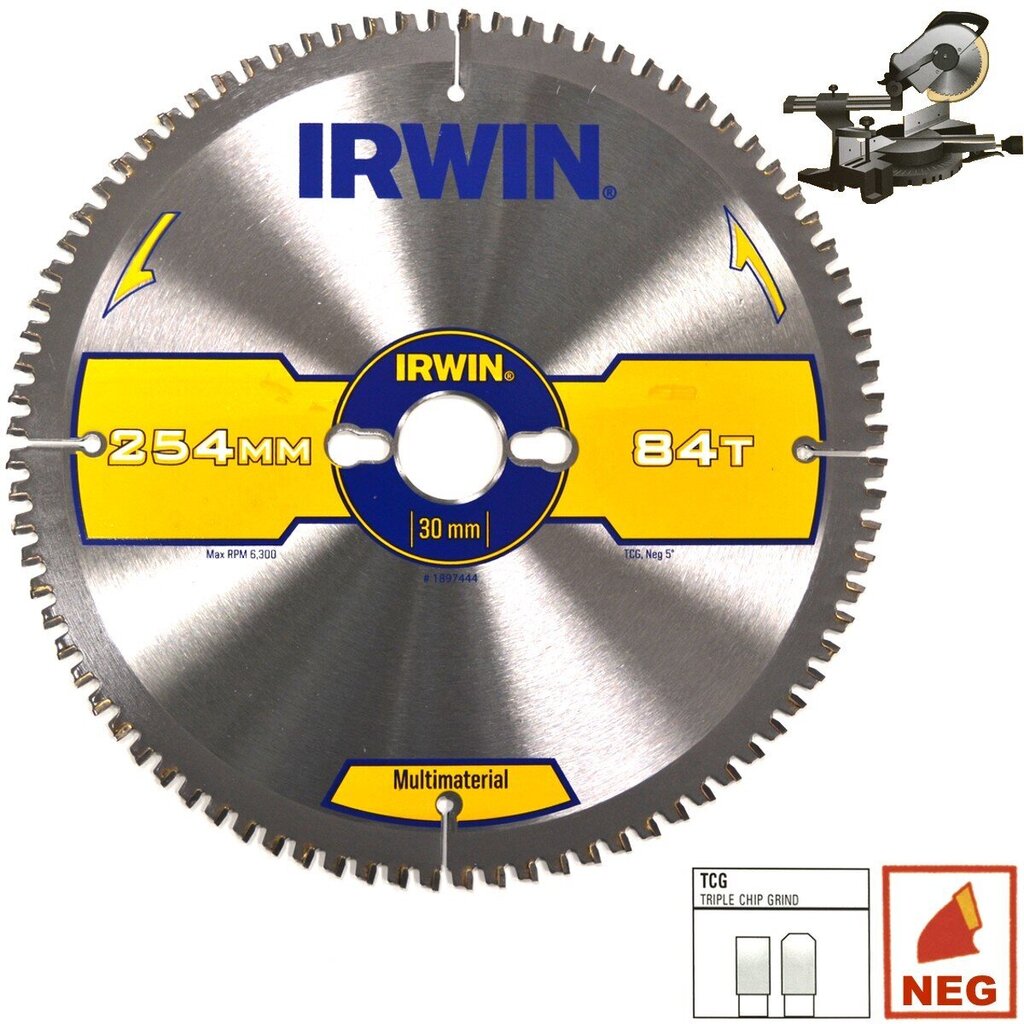 Universalus pjovimo diskas Irwin 210x30(20)x60T 2,5 mm TCG/N kaina ir informacija | Mechaniniai įrankiai | pigu.lt