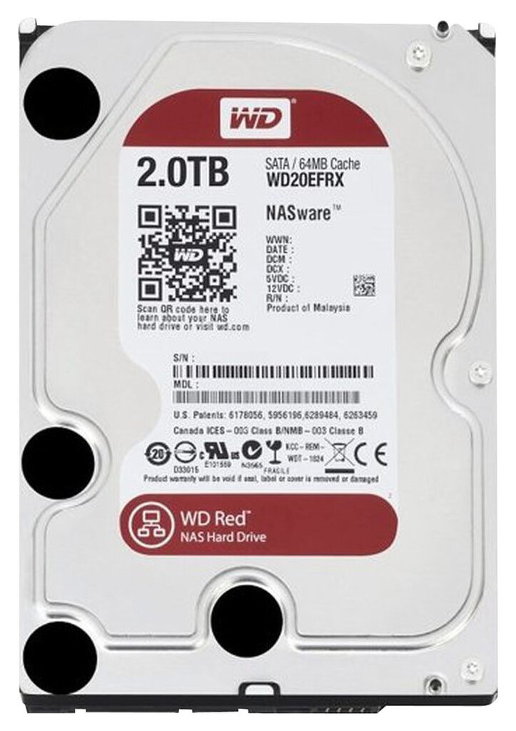 Western Digital Red 2TB 3.5 SATA 6GB/s 64MB (WD20EFRX) kaina ir informacija | Vidiniai kietieji diskai (HDD, SSD, Hybrid) | pigu.lt